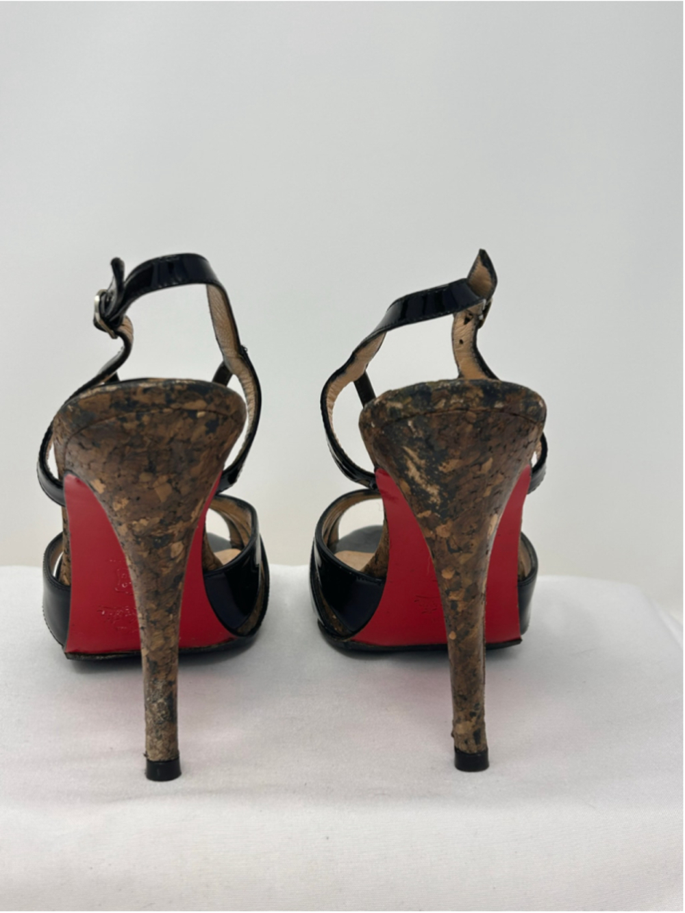 Christian Louboutin Activa Cork Platform Slingback Heels Black Patent 36.5 - Picture 4 of 9